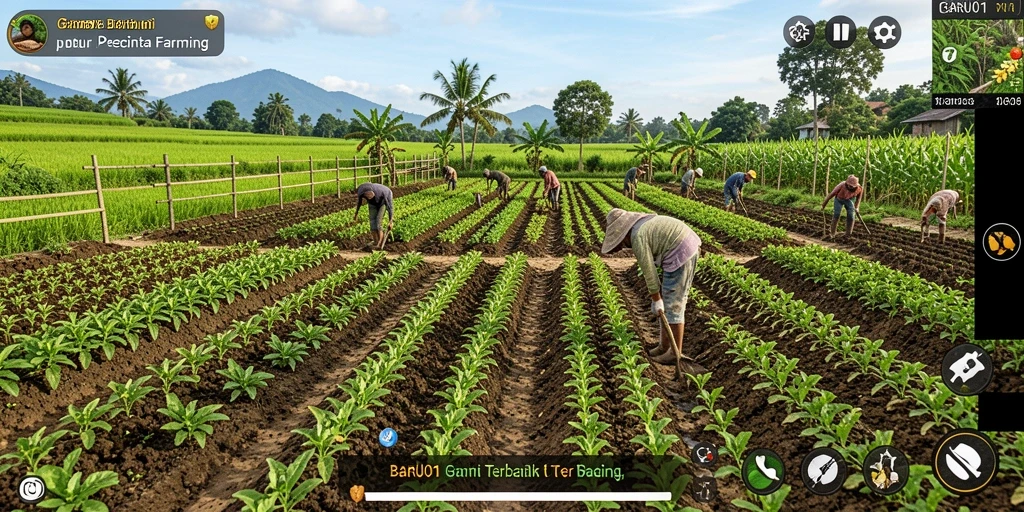 Tampilan menarik dari gameplay BARU01 yang menampilkan kebun yang asri.