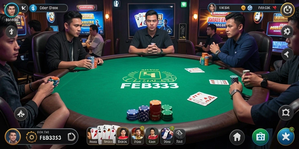Tampilan gameplay seru di FB333 dengan pemain Poker aktif.