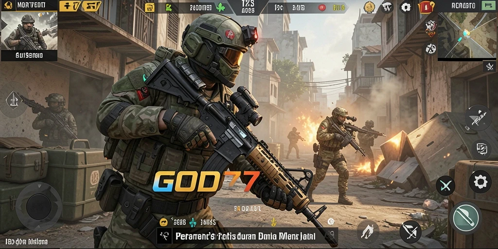 Gameplay mendebarkan di <strong>GOD77</strong> saat menembak musuh.