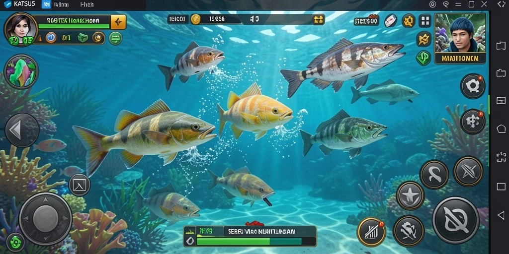 Screenshot gameplay Tembak Ikan KATSU5 yang menampilkan aksi menangkap ikan.