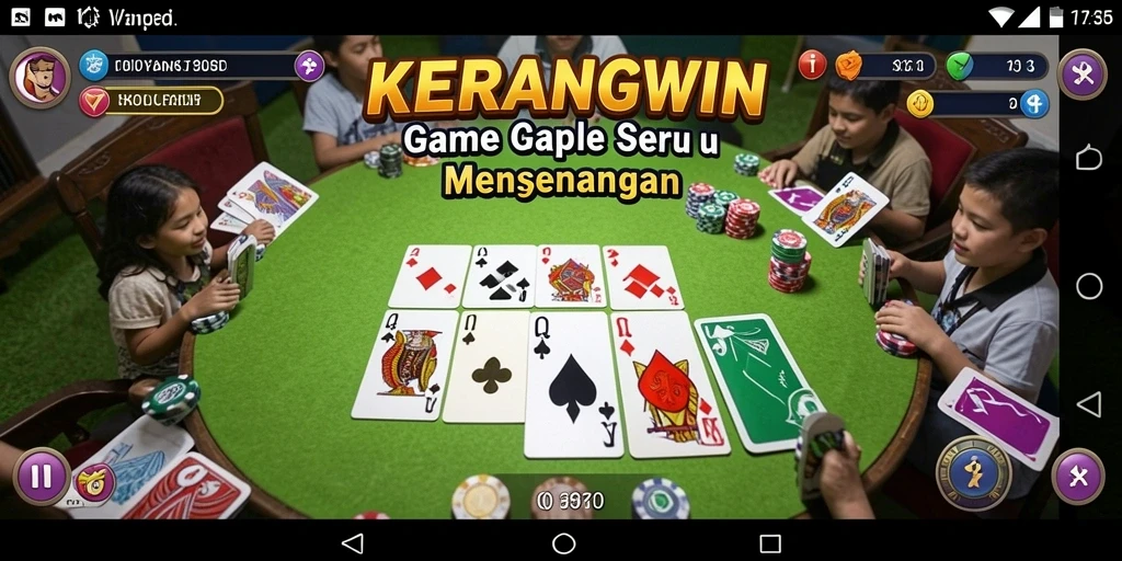 Screenshot gameplay KERANGWIN yang menampilkan suasana kompetitif Gaple.