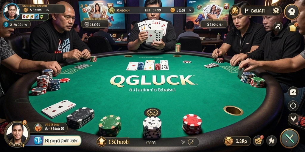 Tampilan gameplay Poker QGLUCK yang seru dan mendebarkan.