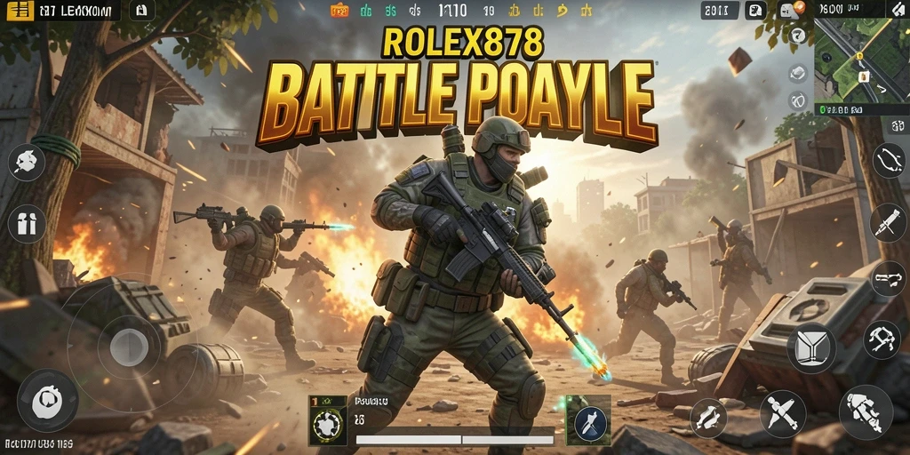 Screenshot gameplay Battle Royale dari ROLEX878 menunjukkan aksi pertempuran yang mendebarkan.